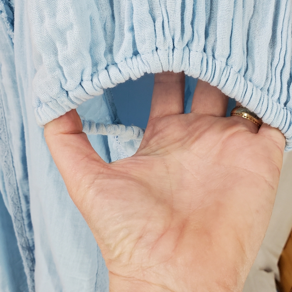 Free People Angele Gauzy Mini Dress Boho Summer Blue Oversized Puff Sleeve XS - Picture 7 of 15